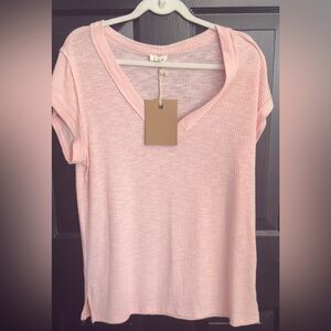 POL Light Pink V-Neck Short Sleeve Top